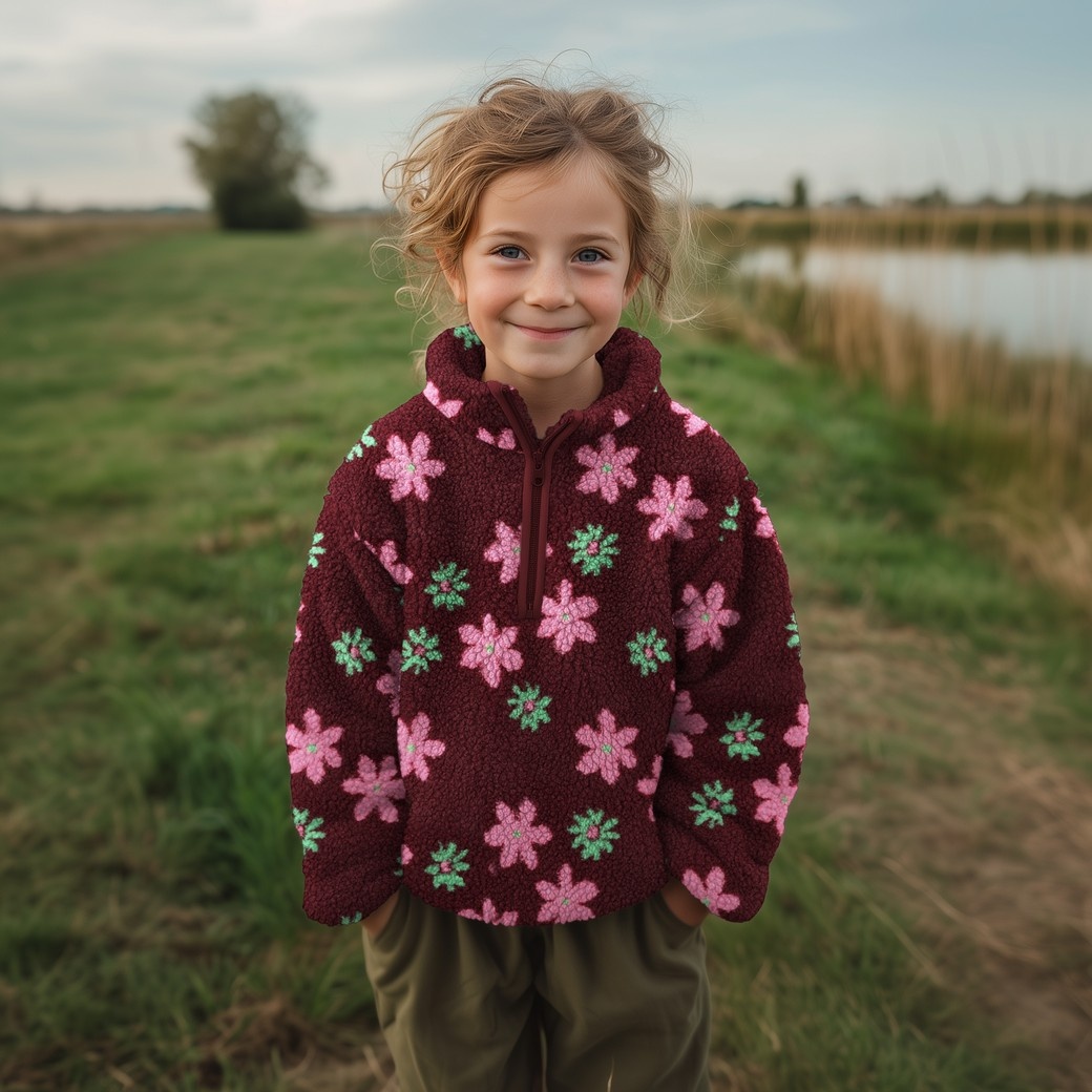 Teddy Stof Bloemen Bordeauxrood – Zacht, Warm & Schattig