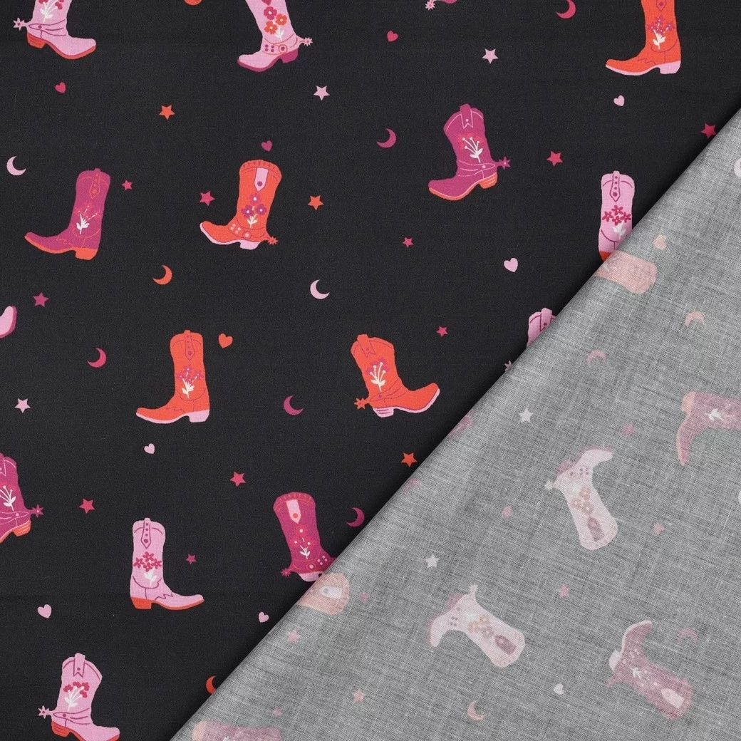 Katoen Poplin Cowboylaarzen Zwart – Trendy & Speels