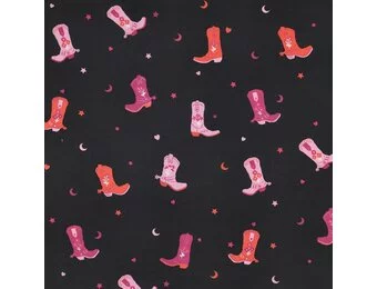 Katoen Poplin Stof – Cowboylaarzen – Zwart