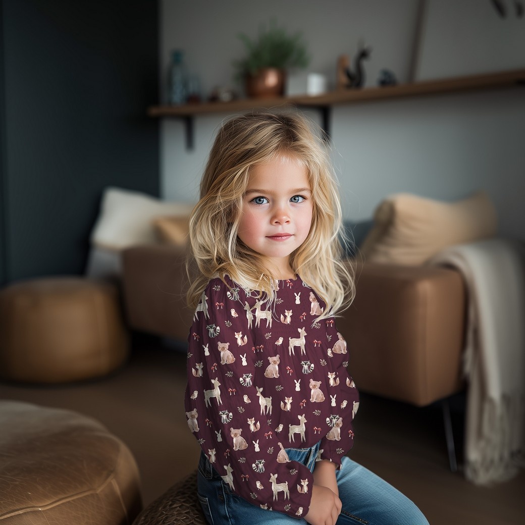 Poplin Katoen Bosdieren Bordeauxrood – Lief & Sfeervol