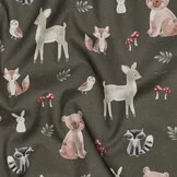 Poplin Katoen Bosdieren Legergroen – Lief & Sfeervol