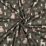 Poplin Katoen Bosdieren Legergroen – Lief & Sfeervol