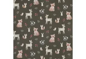 Poplin Katoen Digitale Print – Bosdieren – Legergroen