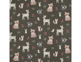 Poplin Katoen Digitale Print – Bosdieren – Legergroen