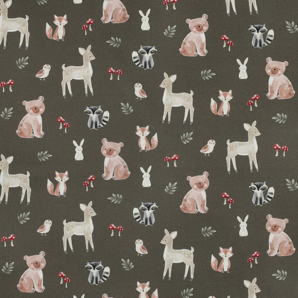 Poplin Katoen Bosdieren Legergroen – Lief & Sfeervol