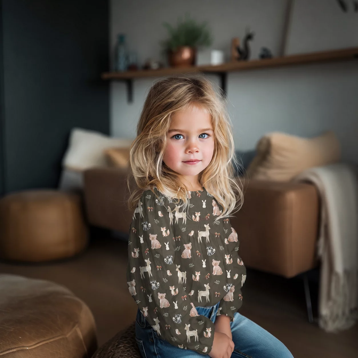 Poplin Katoen Bosdieren Legergroen – Lief & Sfeervol