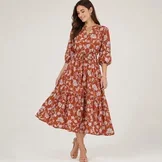 Katoen Voile Bloemen Cognac – Licht, Luchtig & Soepel