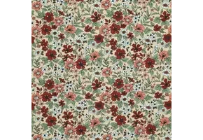 Jersey Katoen Digitale Print - Vintage Bloemen Rood Beige