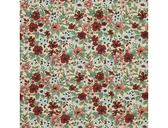 Jersey Katoen Digitale Print - Vintage Bloemen Rood Beige