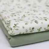 Jersey Katoen Dusty Groen Bladeren – Rustige Botanische Print