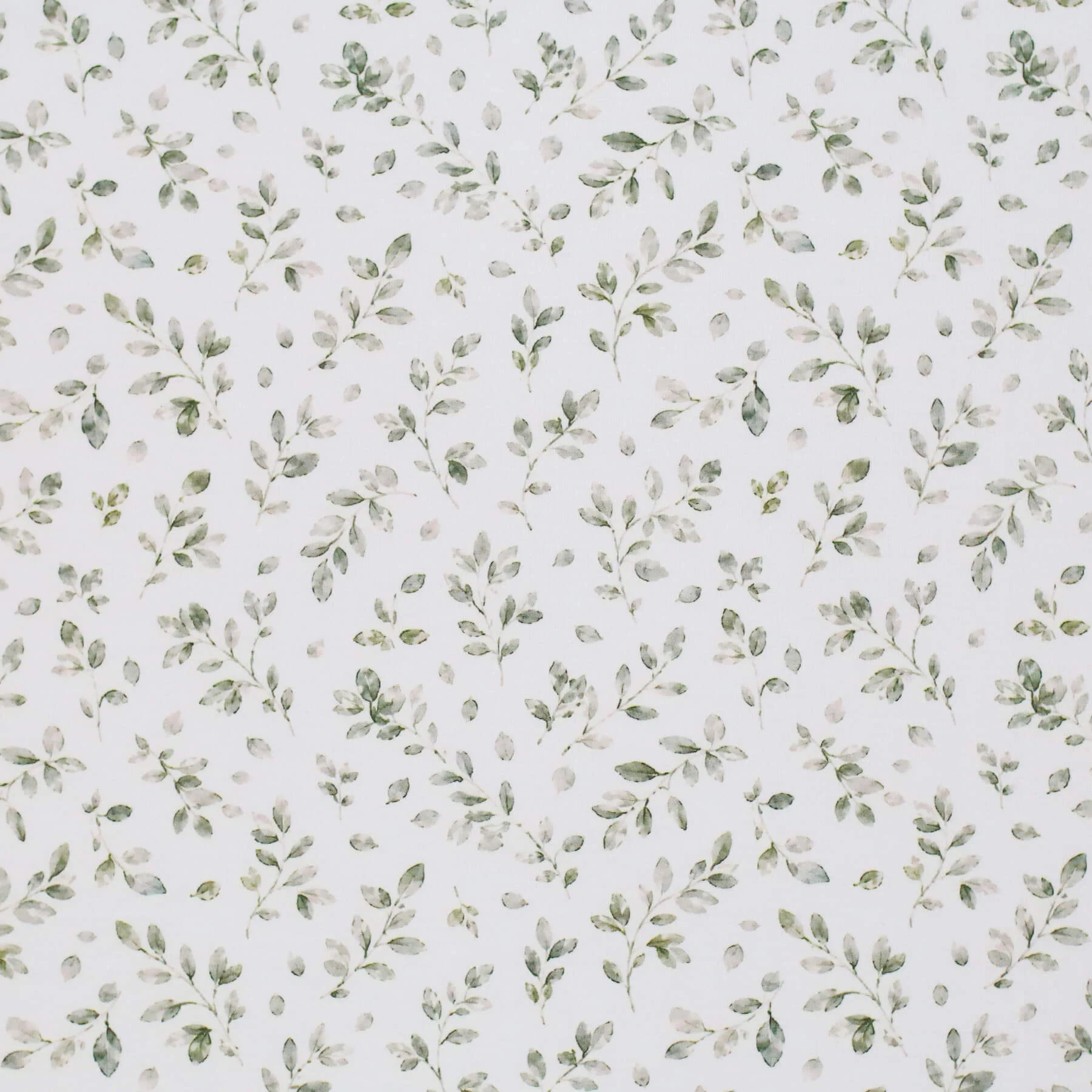 Jersey Katoen Dusty Groen Bladeren – Rustige Botanische Print