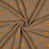 Hydrofiel Stof Beige Embroidery Zonnebloemen – Double Gauze