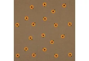 Hydrofiel Stof Embroidery Zonnebloemen Beige