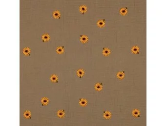 Hydrofiel Stof Embroidery Zonnebloemen Beige
