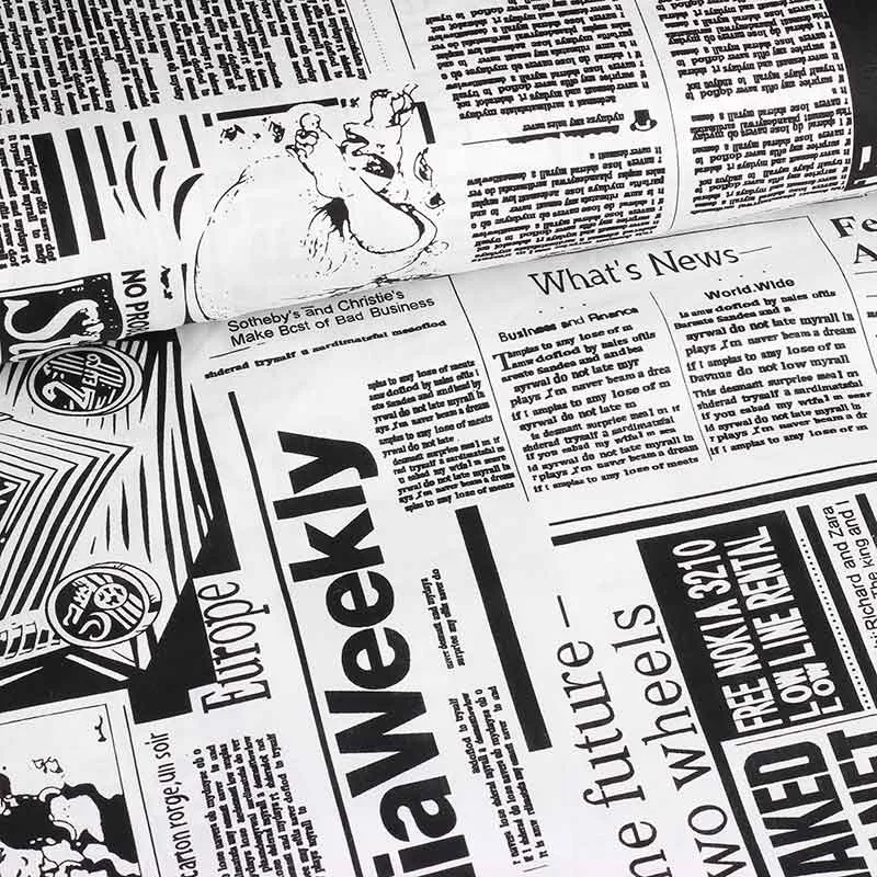 Katoen Stof Krant Zwart Wit – Voor Creatieve Projecten