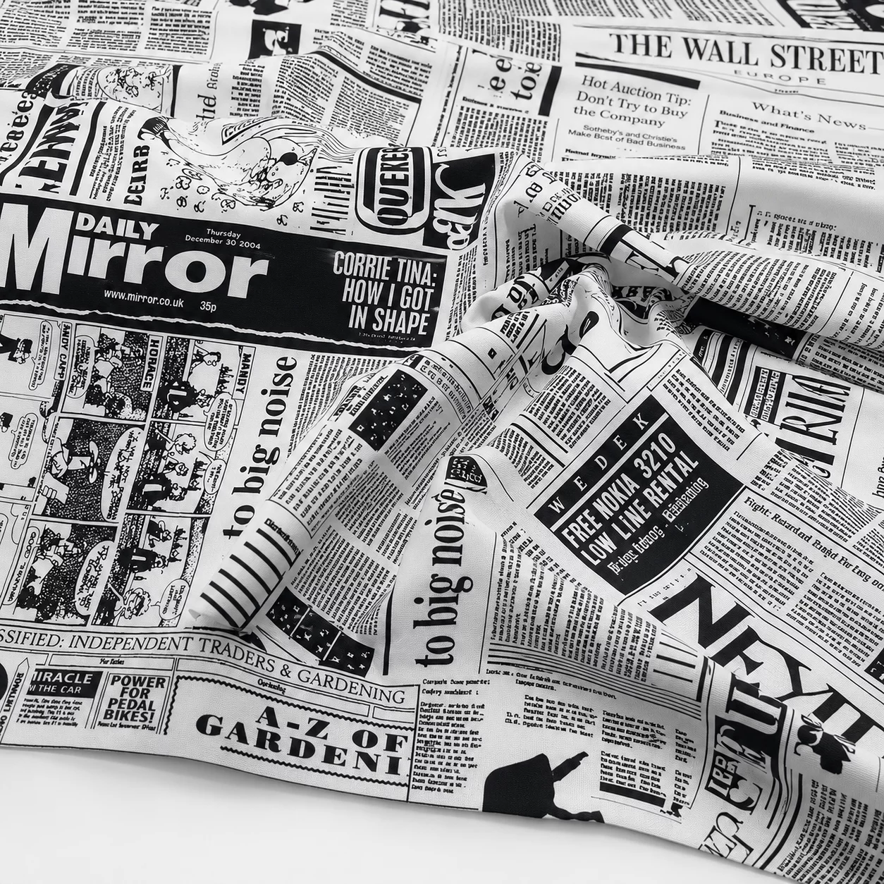 Katoen Stof Krant Zwart Wit – Voor Creatieve Projecten