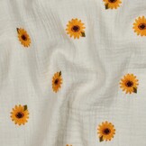 Hydrofiel Stof Naturel Embroidery Zonnebloemen – Double Gauze