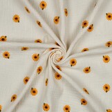 Hydrofiel Stof Naturel Embroidery Zonnebloemen – Double Gauze