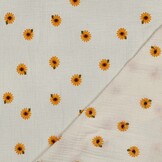 Hydrofiel Stof Naturel Embroidery Zonnebloemen – Double Gauze