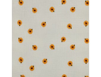 Hydrofiel Stof Embroidery Zonnebloemen Naturel