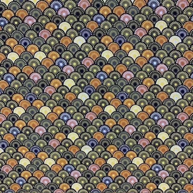 Katoen Stof Suri Japanse Waaiers Geel Multicolor – Grafisch