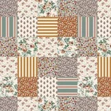 Katoen Stof Fleurville Patchwork Bloemen Oker – Vintage
