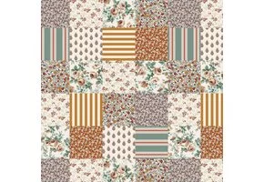 Katoen Stof Fleurville Patchwork Bloemen – Oker