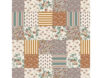 Katoen Stof Fleurville Patchwork Bloemen – Oker