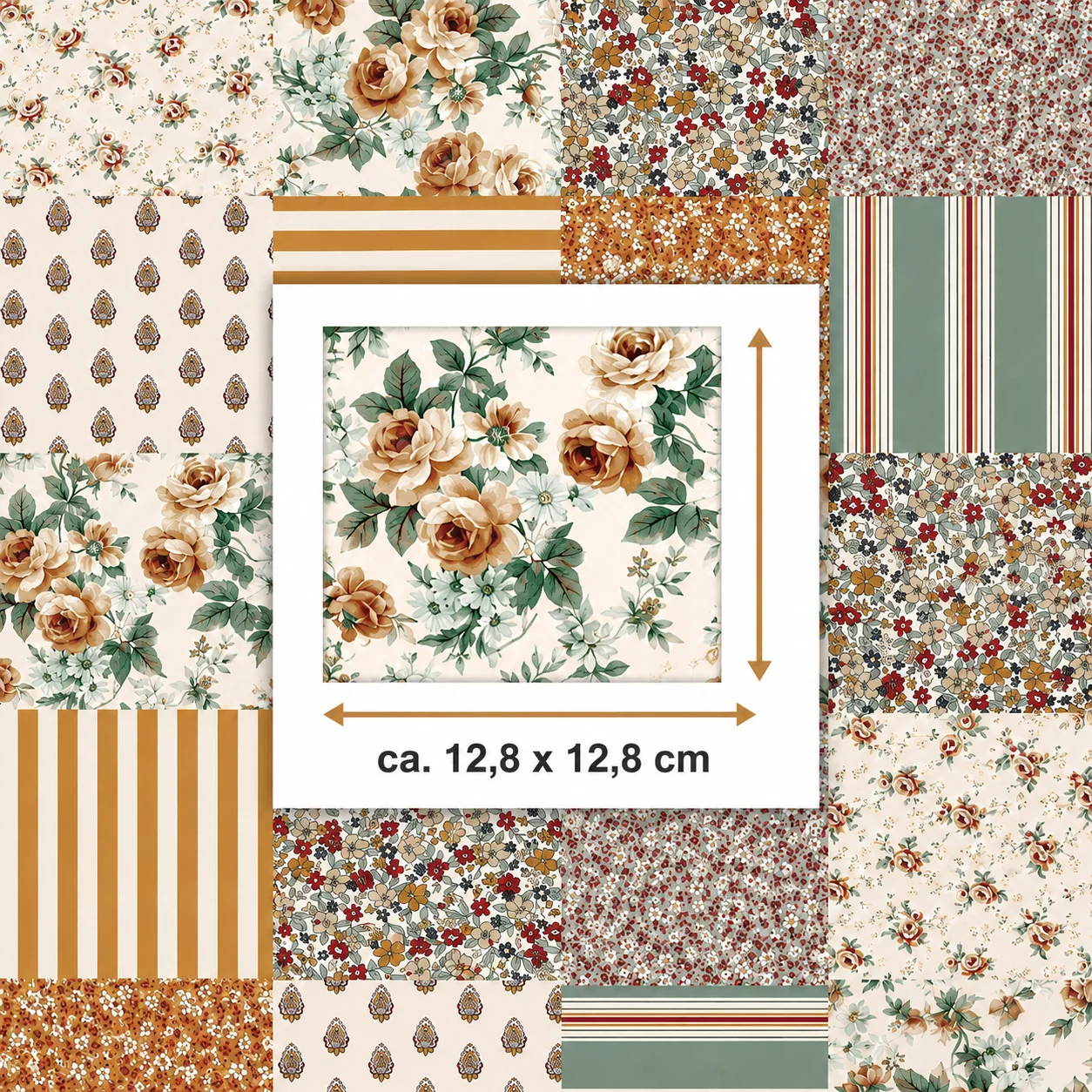 Katoen Stof Fleurville Patchwork Bloemen Oker – Vintage
