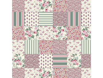 Katoen Stof Fleurville Patchwork Bloemen – Roze