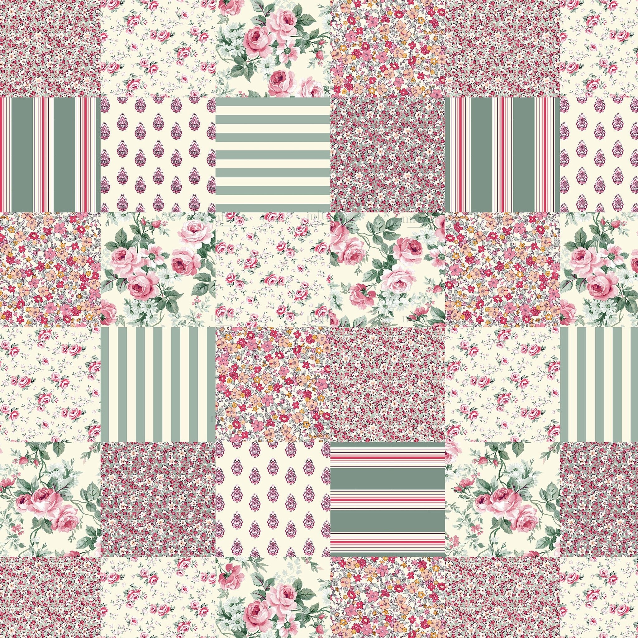 Katoen Stof Fleurville Patchwork Bloemen Roze – Romantisch