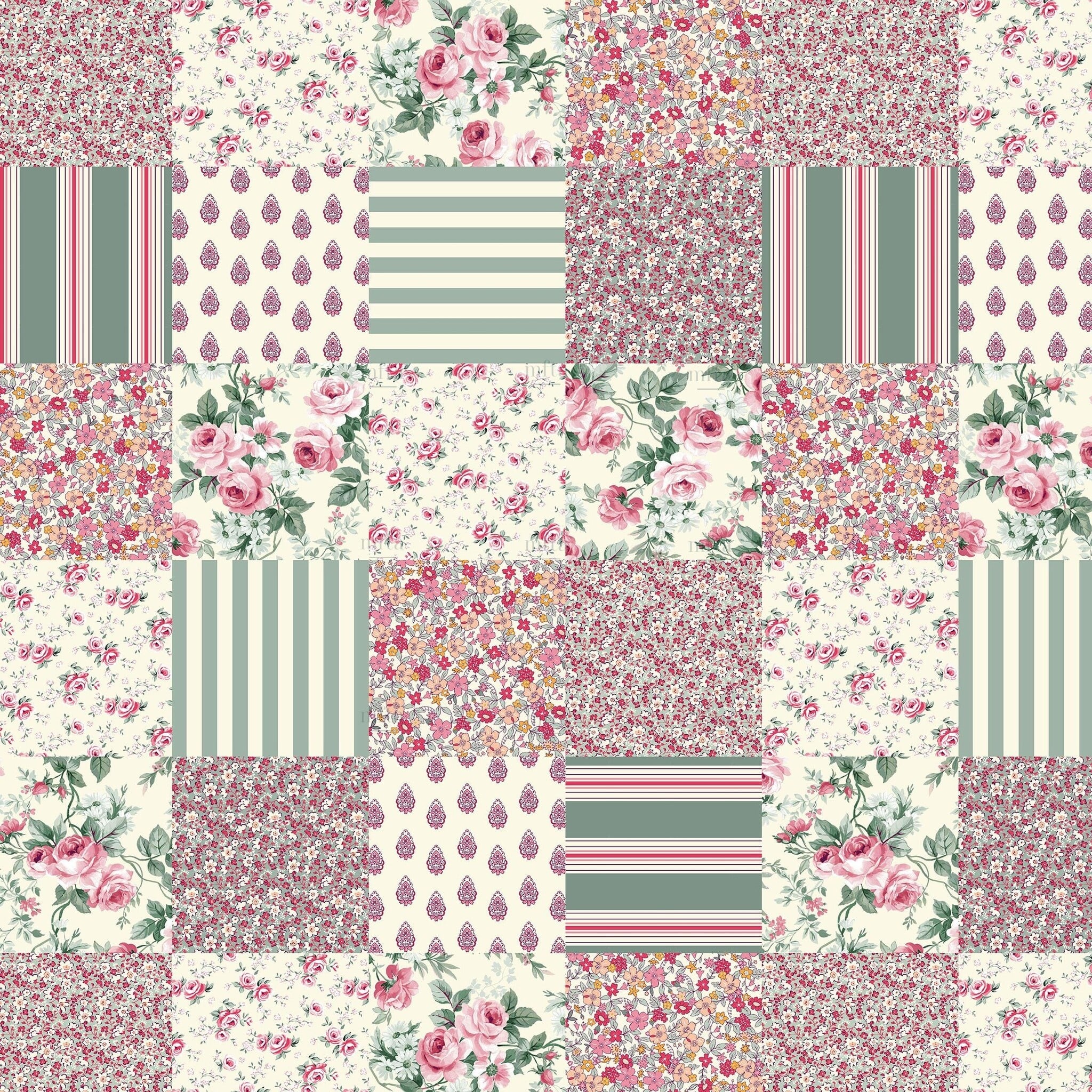 Katoen Stof Fleurville Patchwork Bloemen Roze – Romantisch