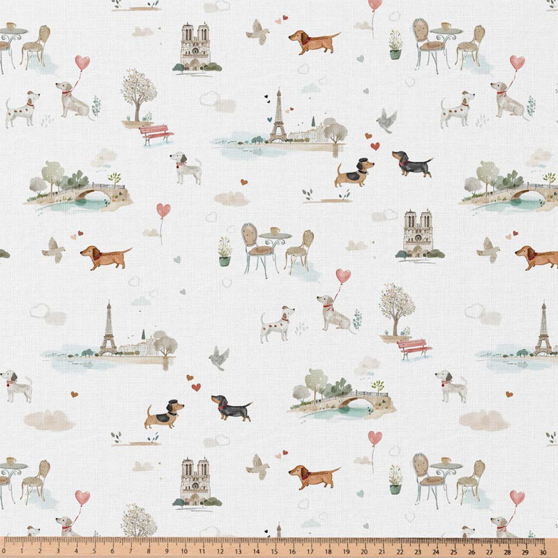 Katoen Poplin Titidparis Hondjes – Parijs Print