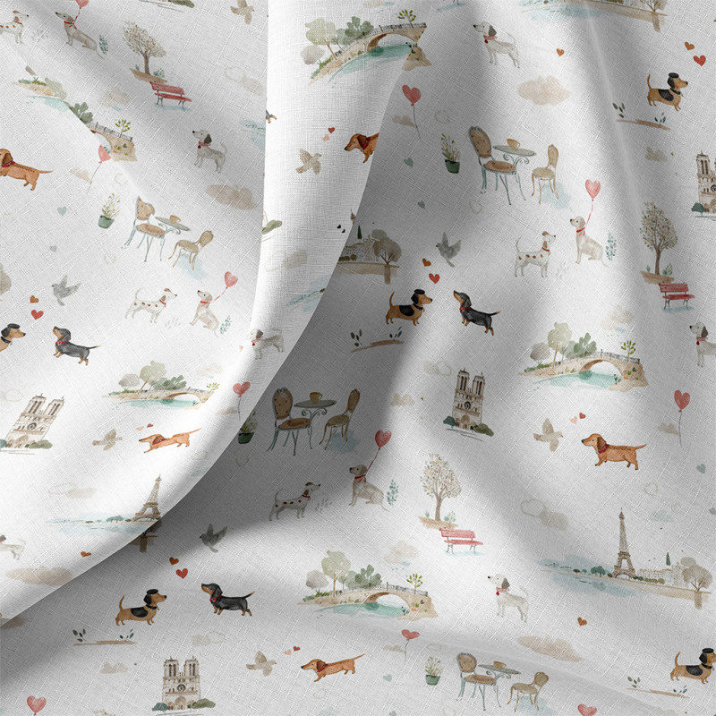 Katoen Poplin Titidparis Hondjes – Parijs Print