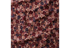 Katoen Corduroy Babyrib Bloemen Mizet – Mocha/Roze