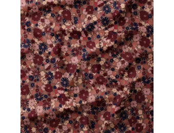 Katoen Corduroy Babyrib Bloemen Mizet – Mocha/Roze