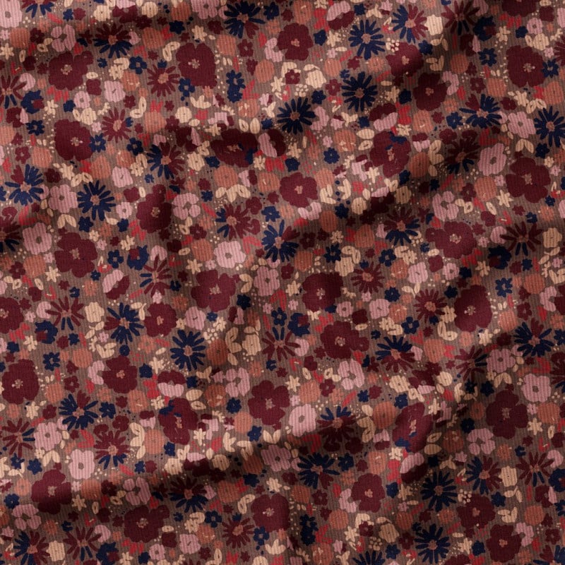 Katoen Corduroy Babyrib Bloemen – Warme Vintage Bloemenprint