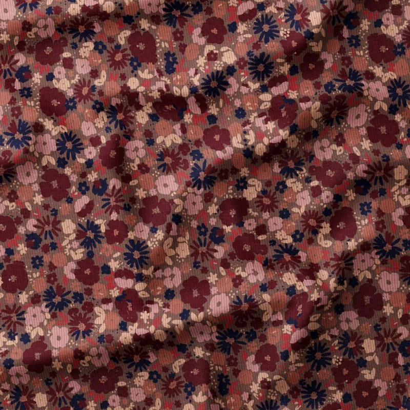 Katoen Corduroy Babyrib Bloemen – Warme Vintage Bloemenprint