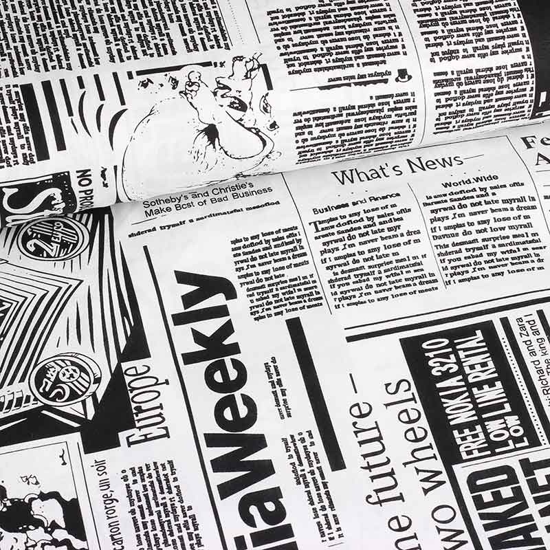 Katoen Stof Krant Zwart Wit – Voor Creatieve Projecten