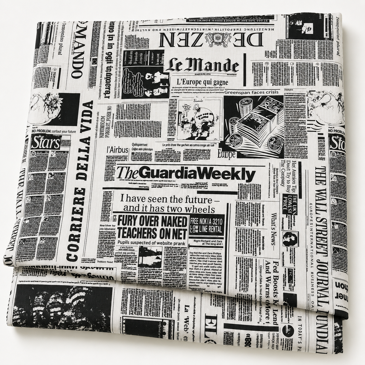 Katoen Stof Krant Zwart Wit – Voor Creatieve Projecten