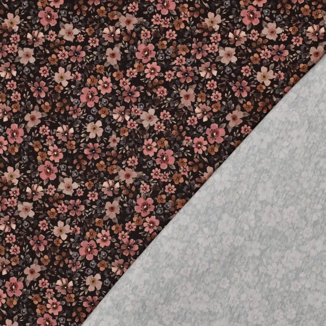 Jersey Katoen Bloemen Bruin – Zacht, Rekbaar & Ademend
