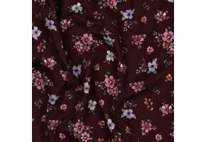 Jersey Katoen Stof Digitale Print – Bloemen Bordeauxrood