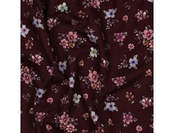 Jersey Katoen Stof Digitale Print – Bloemen Bordeauxrood
