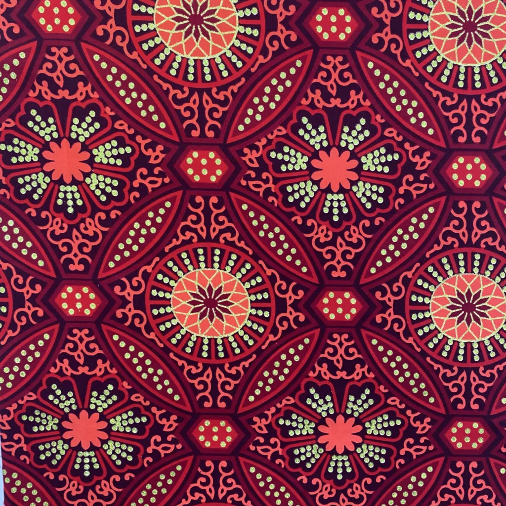 Wax Katoen Stof Sura Rood Goud – Afrikaanse Print met Metallic