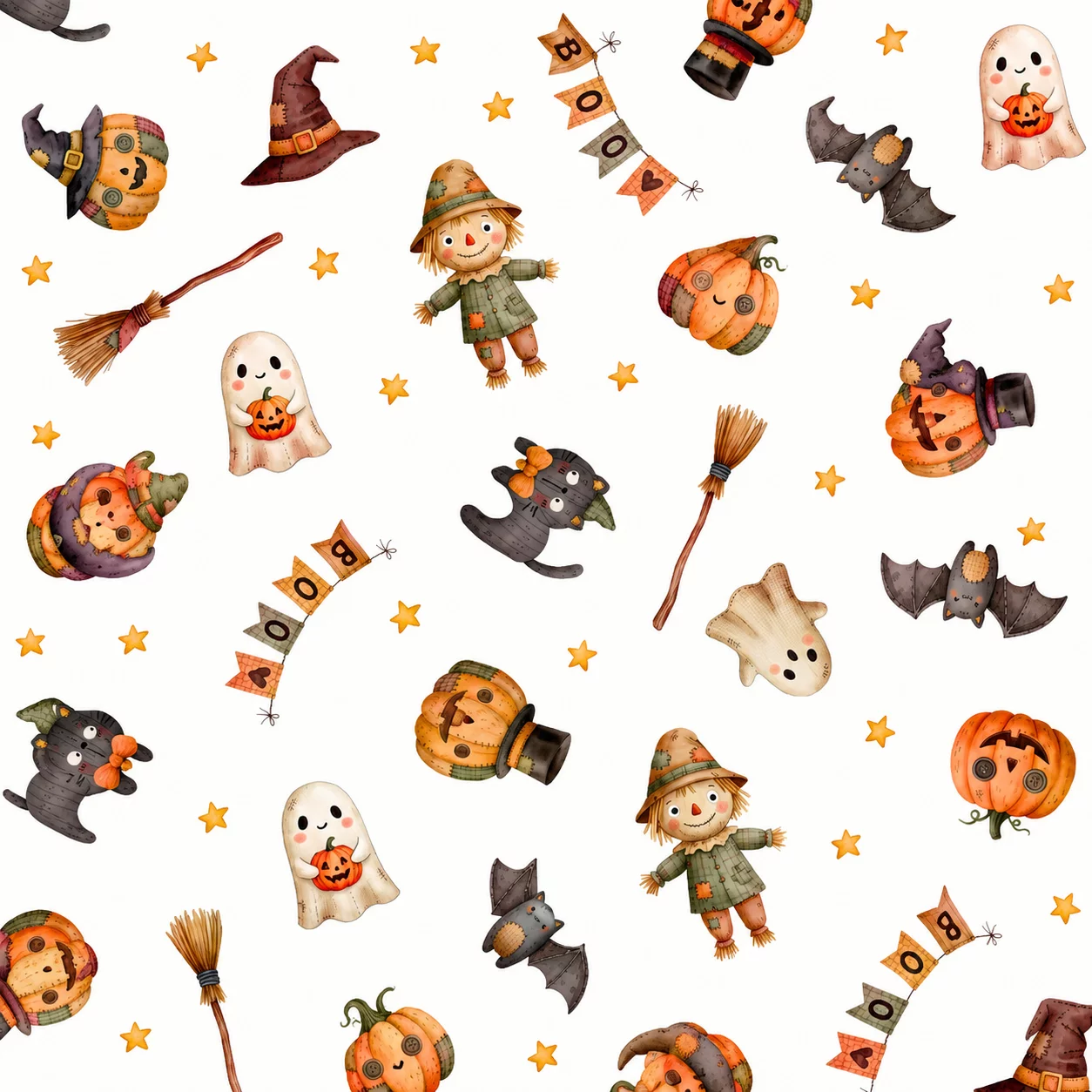 Katoen Stof Halloween Spooky Friends – Vrolijke Halloween Print