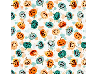 Katoen Stof Halloween Griezelpompoenen