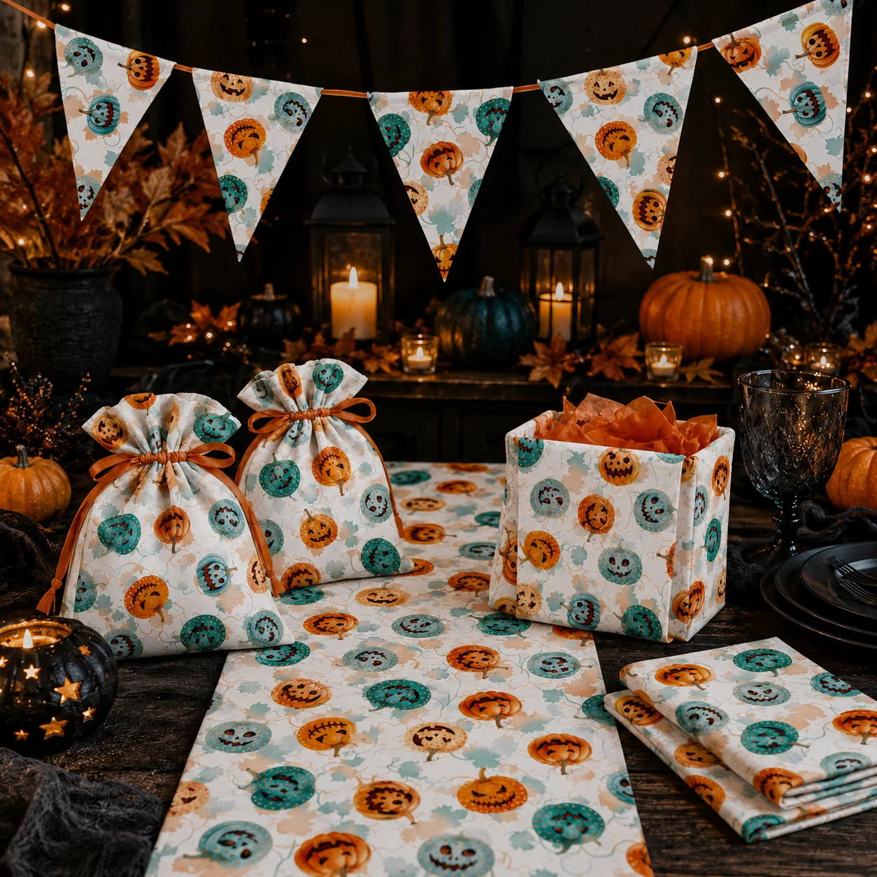 Katoen Stof Halloween Griezelpompoenen – Griezelige Pompoen Print