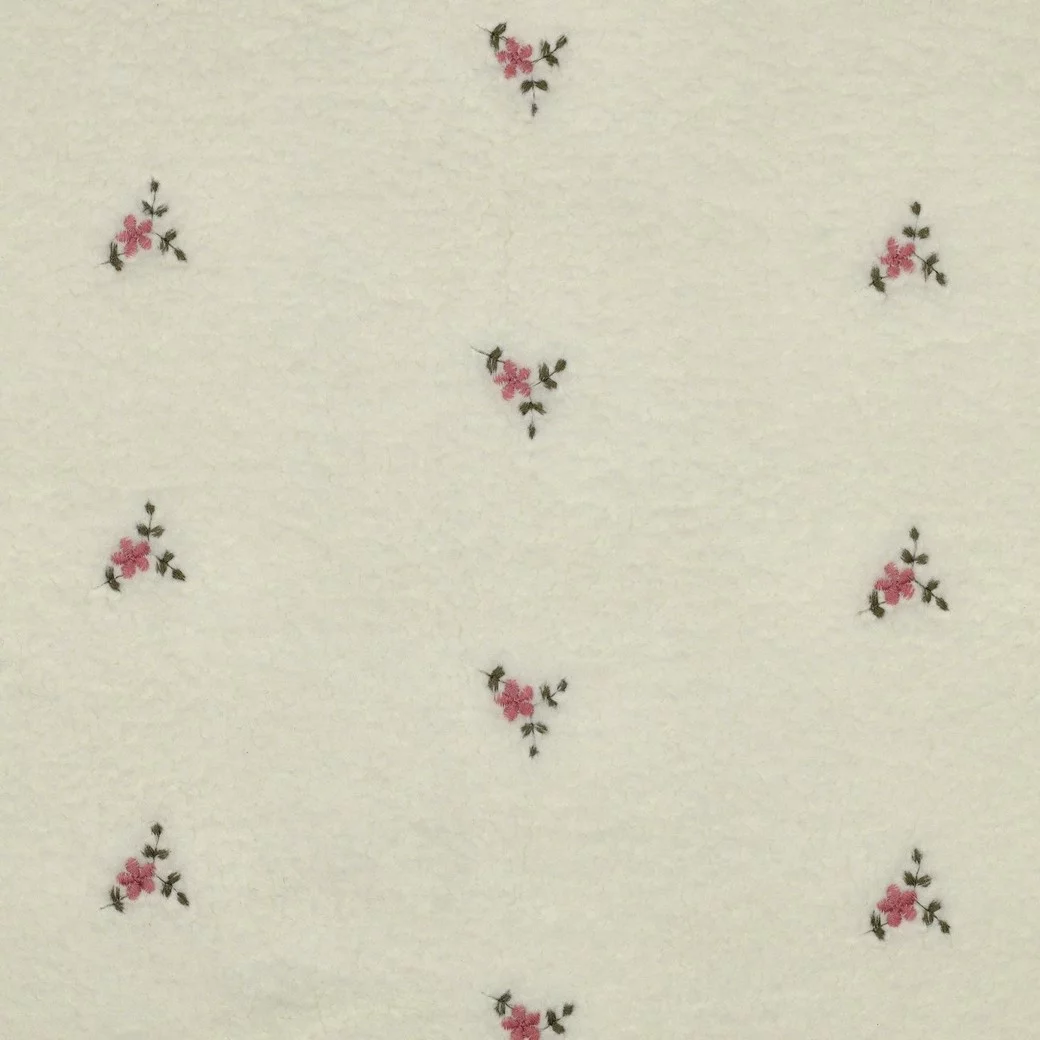 Teddy Stof Embroidery Bloemen Ecru – Zacht & Warm | Poppy Fabrics
