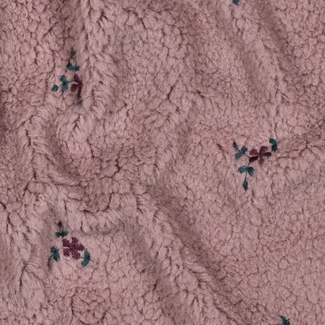 Teddy Stof Embroidery Bloemen Mauve – Zacht & Warm | Poppy Fabrics