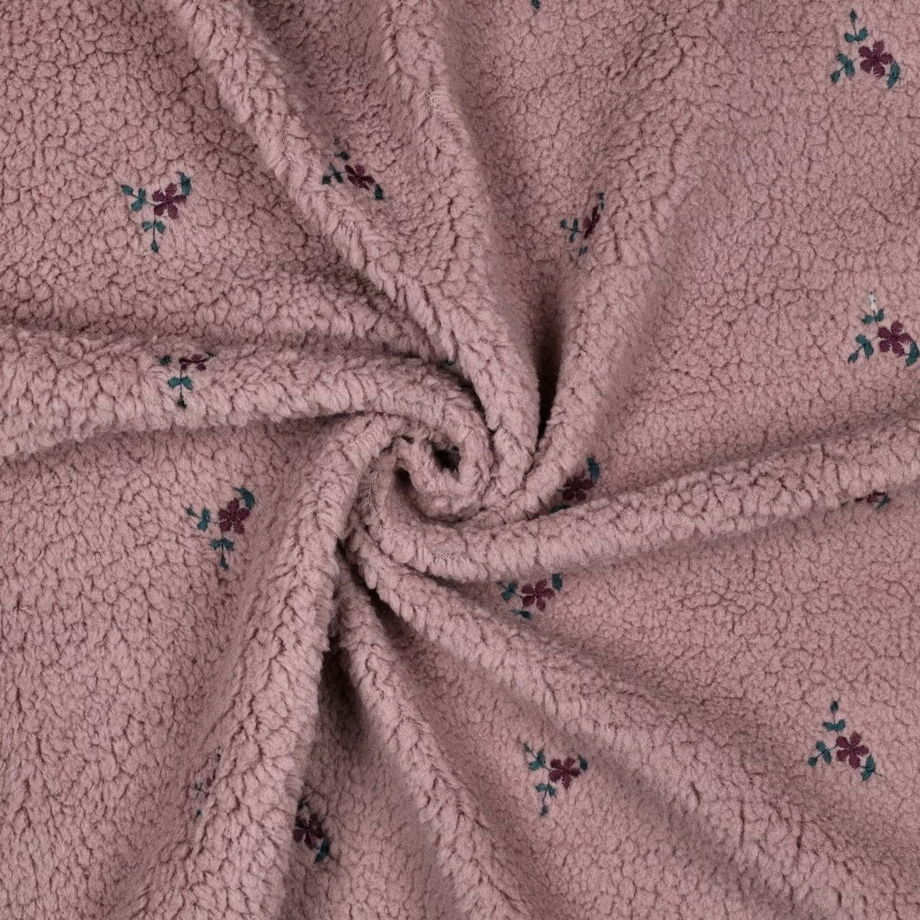Teddy Stof Embroidery Bloemen Mauve – Zacht & Warm | Poppy Fabrics
